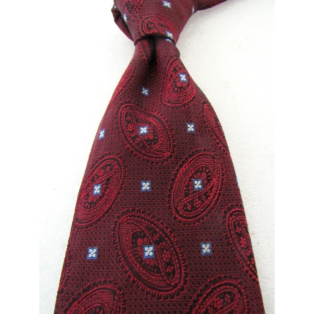 TINO COSMA Men's 100% Silk Necktie ITALY Designer Geometric Burgundy Red